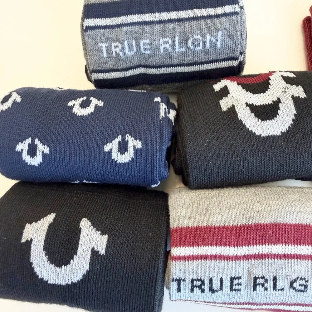 True Religion 6-Pack Crew Socks with silver threads for shoe size 8-12.5 NWT